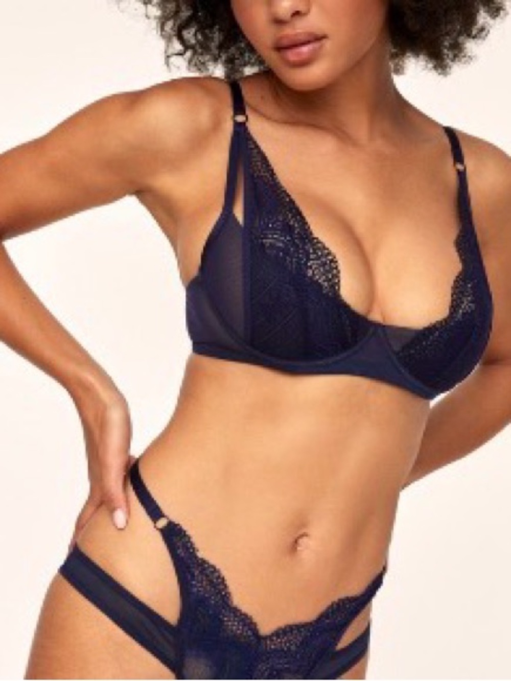 Adore Me Navy Lace Underwire Bra & Bikini Set